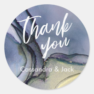 Blue Lila Gold Liquid Abstrakt Art Lässig Hand Runder Aufkleber