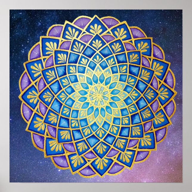 Blue Lila Golden Blume Mandala Galaxy Poster (Vorne)