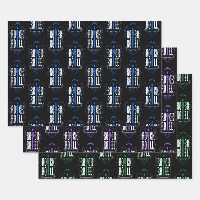 Blue Lila & Green Vintag Rock & Roll Geschenkpapier Set (Set)
