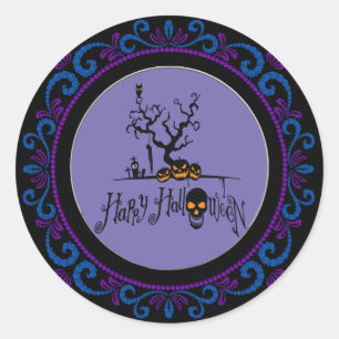 Blue Lila Happy Halloween Grave Yard Runder Aufkleber