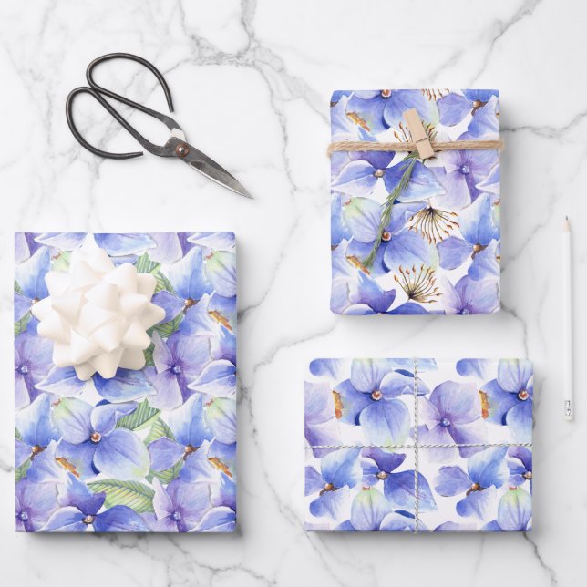 Blue Lila Hydrangea Blume Spring Brautparty Geschenkpapier Set (Vorderseite)