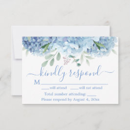 Blue Lila Hydrangeas Floral Wedding RSVP Card Dankeskarte
