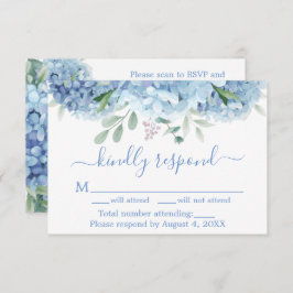 Blue Lila Hydrangeas Floral Wedding RSVP QR Code Dankeskarte