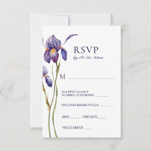 Blue Lila Iris Floral Watercolor Wedding RSVP