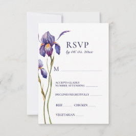 Blue Lila Iris Floral Watercolor Wedding RSVP Karte