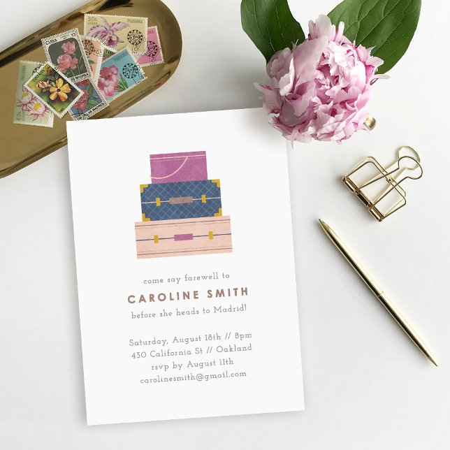 Blue Lila Luggage Farewell Party Einladung (Von Creator hochgeladen)