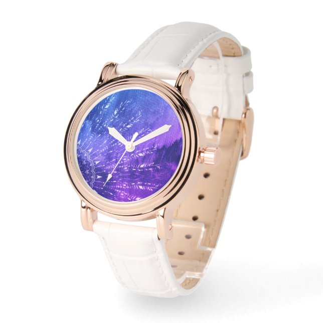 Blue Lila Mandala Clouds Boho Bohemisch Armbanduhr (Winkel)