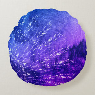 Blue Lila Mandala Clouds Boho Bohemisch Throw Pil Rundes Kissen