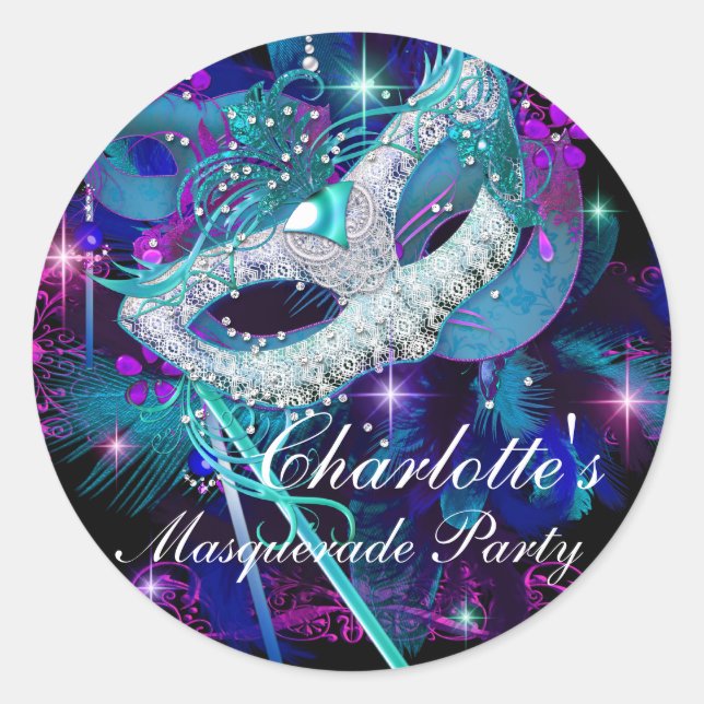 Blue & Lila Mask Masquerade Party Sticker (Vorderseite)