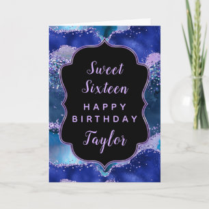 Blue Lila Ocean Agate Sweet 16 Happy Birthday Karte