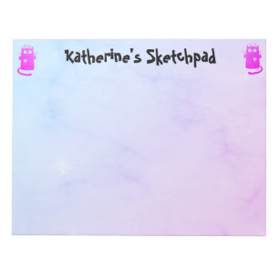 Blue Lila Ombre Funny Angel Cat Kids Sketch Notizblock