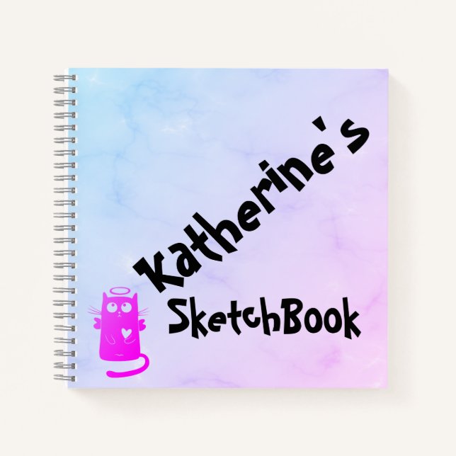 Blue Lila Ombre Funny Angel Cat Sketchbook Notizbuch (Vorderseite)