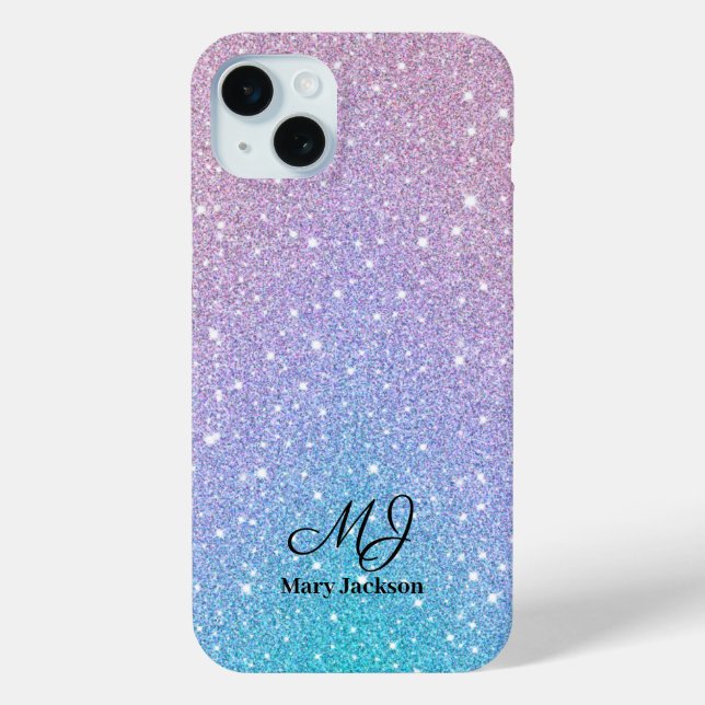 Blue Lila Ombre Glitzer Personalisiert Case-Mate iPhone Hülle (Rückseite)