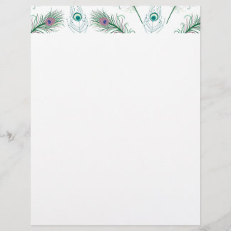Blue Lila Peacock Feathers Letterhead