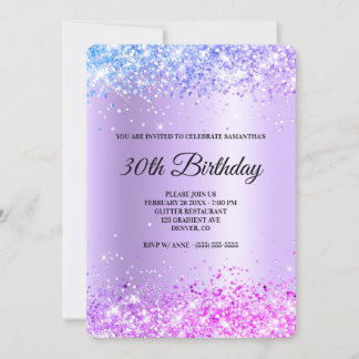 Blue Lila Pink Glitzer Lavender 30. Geburtstag Einladung