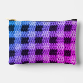 Blue Lila Pink Hues Kariert Artisan Crochet Print Zubehörtasche