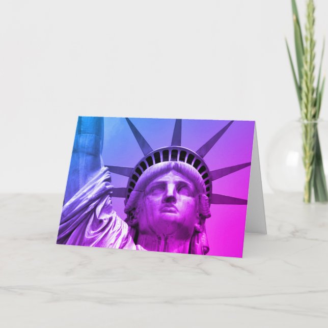 Blue Lila Pop Art Statue of Liberty New York Karte (Vorderseite)
