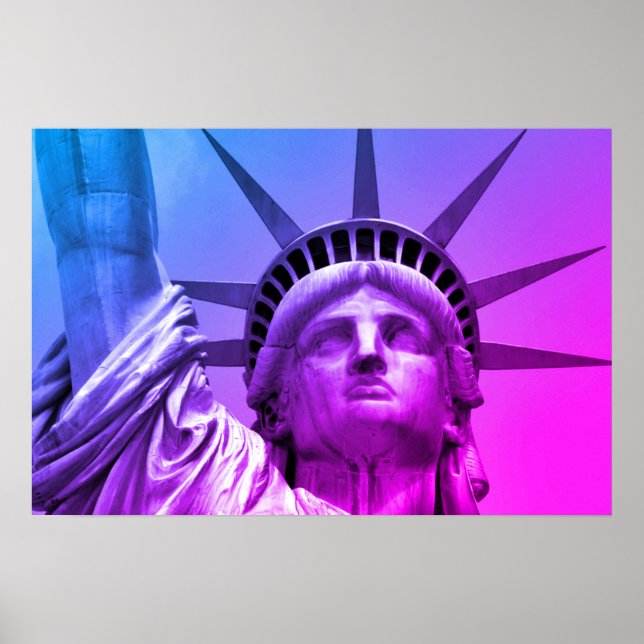 Blue Lila Pop Art Statue of Liberty New York Poster (Vorne)