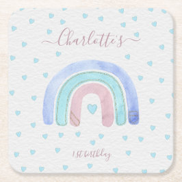 Blue Lila Rainbow First Birthday Rechteckiger Pappuntersetzer