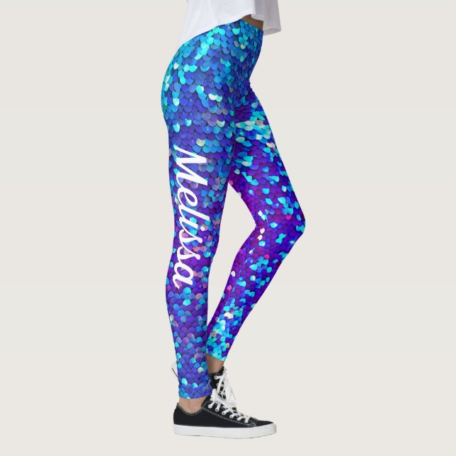 Blue Lila Sequel Print Mermaid Individuelle Name Leggings (Rechts)