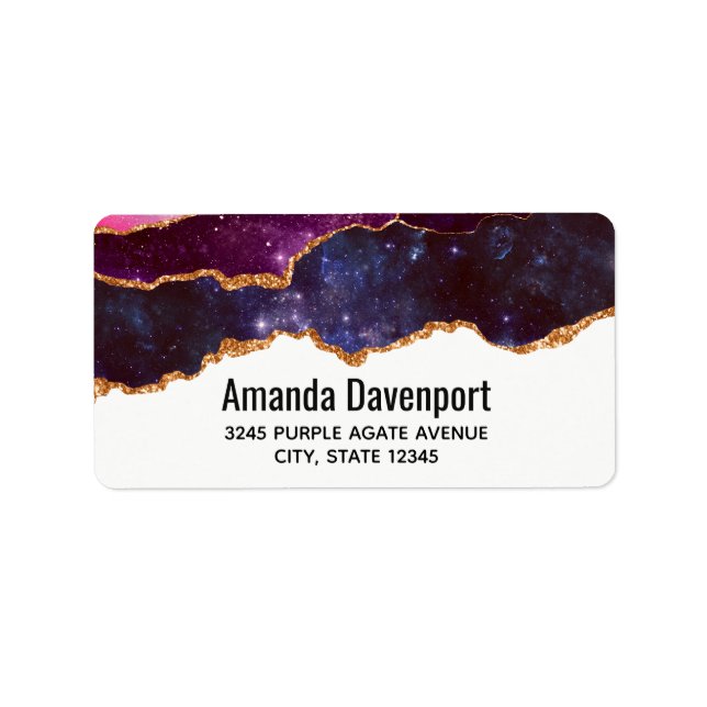 Blue & Lila Space & Stars mit Goldband Adressaufkleber (Vorne)