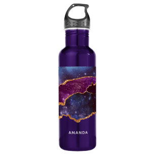 Blue & Lila Space & Stars mit Goldband Edelstahlflasche