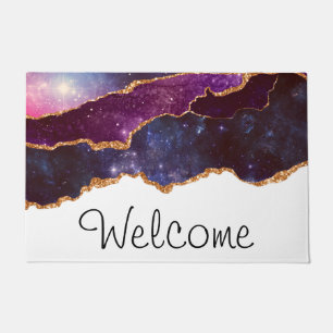 Blue & Lila Space & Stars mit Goldband Fußmatte