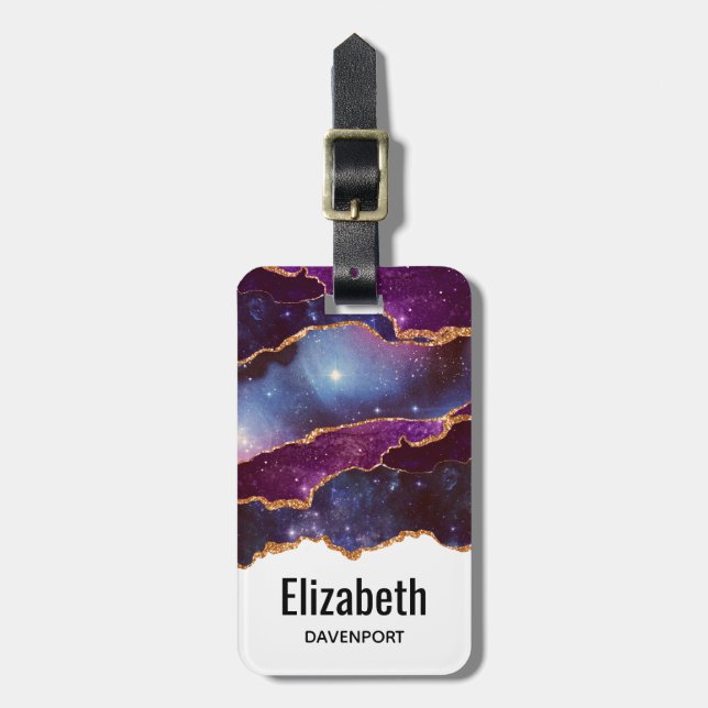 Blue & Lila Space & Stars mit Goldband Gepäckanhänger (Vorderseite vertikal)