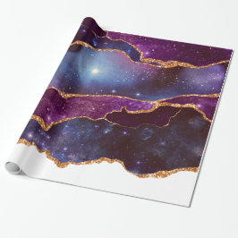 Blue & Lila Space & Stars mit Goldband Geschenkpapier