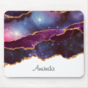 Blue & Lila Space & Stars mit Goldband Mousepad