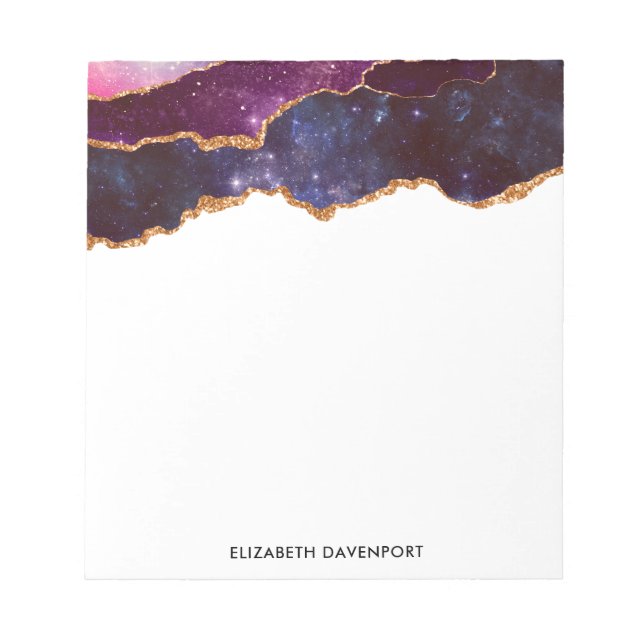 Blue & Lila Space & Stars mit Goldband Notizblock (Vorderseite)