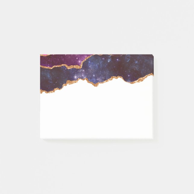 Blue & Lila Space & Stars mit Goldband Post-it Klebezettel (Vorderseite)