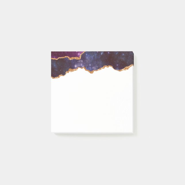Blue & Lila Space & Stars mit Goldband Post-it Klebezettel (Vorderseite)