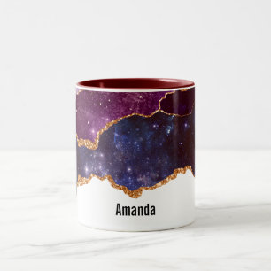 Blue & Lila Space & Stars mit Goldband Zweifarbige Tasse
