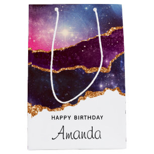 Blue & Lila Space & Stars Modern Agate Geburtstag Mittlere Geschenktüte
