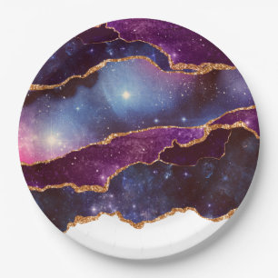 Blue & Lila Space & Stars Modern Agate Pappteller