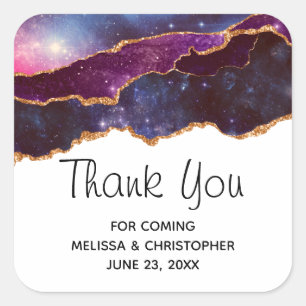 Blue & Lila Space & Stars Moderne Agate Wedding Quadratischer Aufkleber
