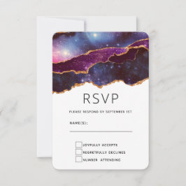 Blue & Lila Space & Stars Moderne Agate Wedding RSVP Karte