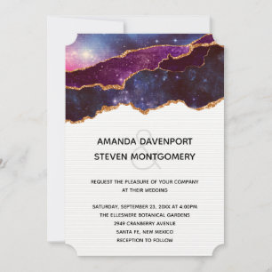 Blue & Lila Space & Stars Moderne Hochzeit Einladung