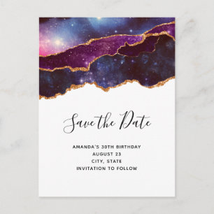 Blue & Lila Space & Stars Moderne Save the Date Einladungspostkarte