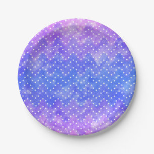 Blue Lila Starry Night Sky Galaxy Wasserfarbe Pappteller