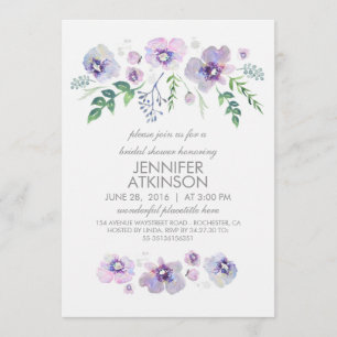 Blue Lila Watercolor Blume Brautparty Einladung