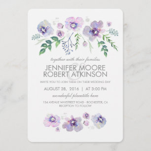 Blue Lila Watercolor Blume Hochzeit Einladung