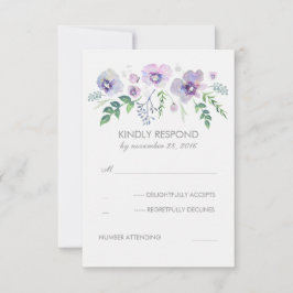 Blue Lila Watercolor Blume Hochzeitsszenario RSVP Karte