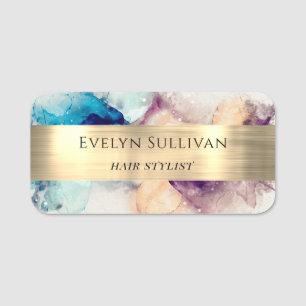 Blue Lila Watercolor und Gold Foil Name Tag Namensschild