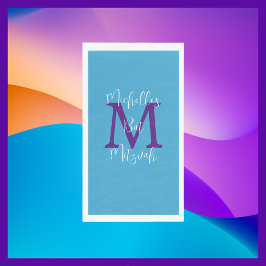 Blue Lila White Bat Mitzvah Name Monogram Serviette