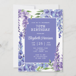 Blue Lila Wisteria Floral 70. Geburtstag Einladung
