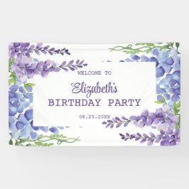 Blue Lila Wisteria Floral Greenery Geburtstag Banner