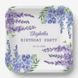 Blue Lila Wisteria Floral Greenery Geburtstag Pappteller