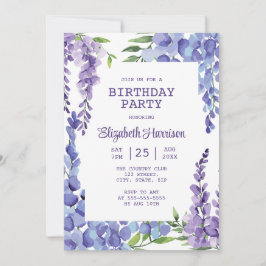 Blue Lila Wistle Floral Geburtstagsparty Einladung